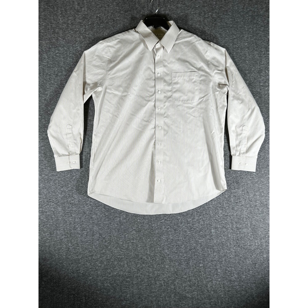 Enro Mens 18 36-37 Dress Shirt Non-Iron 80s 2-Ply Cotton Pinstripe Long Sleeve